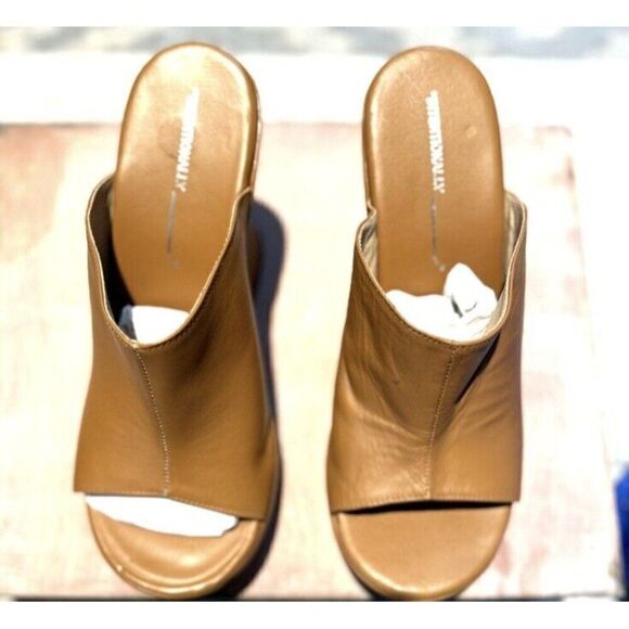 NEW FREE PEOPLE INTENTIONALLY BLANK Sz 41 RAVEN PLATFORM HEEL MULE TAN LEATHER - Picture 3 of 5